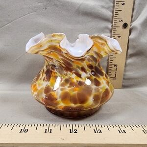 Vintage Fenton Vasa Murrhina Ruffled Vase Brown/Orange Flawless Shape